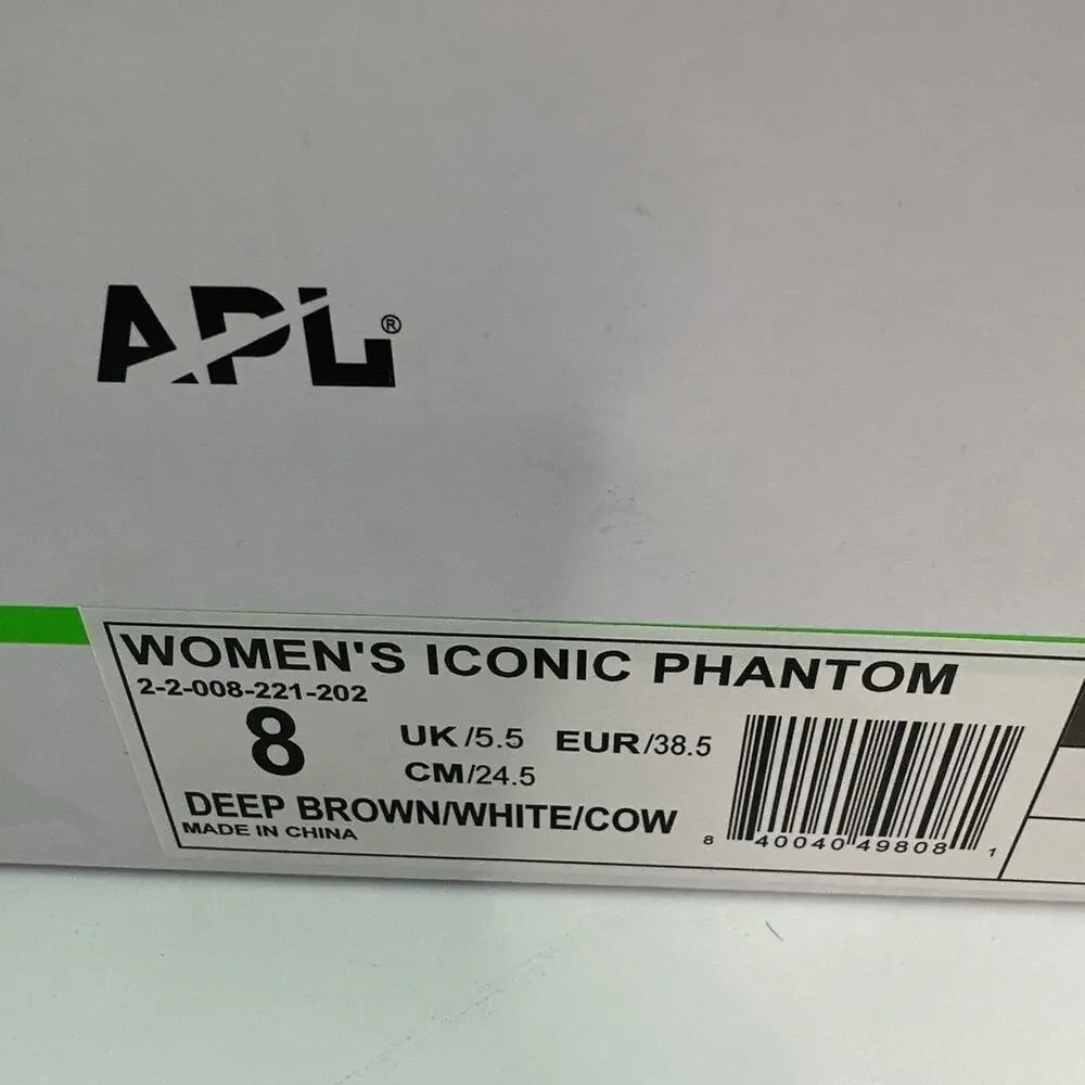 APL Women's Deep Brown White Cow Iconic Phantom Sneakers Size 8